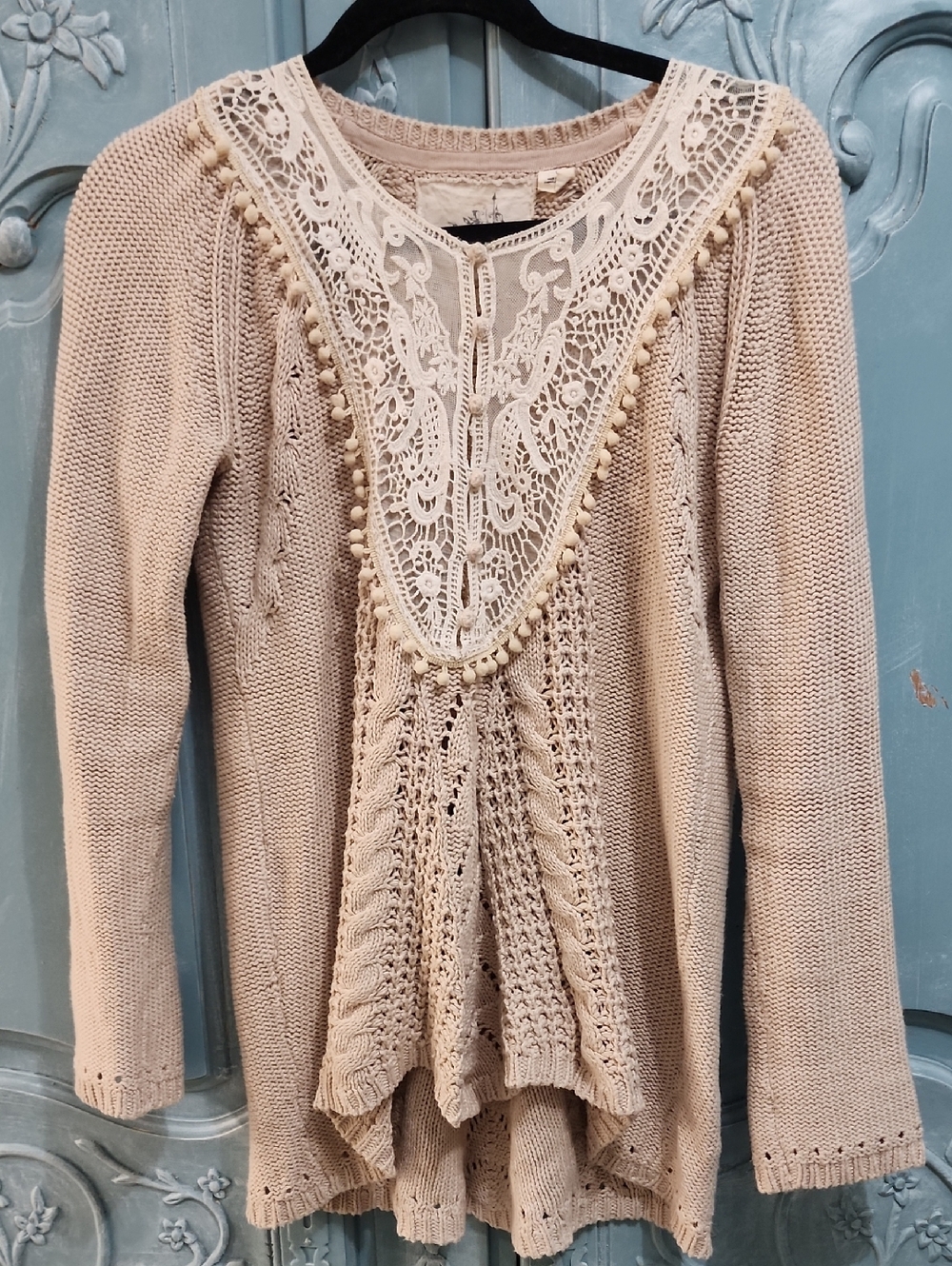Angel Of The North Anthropologie Lace Knit Sweater